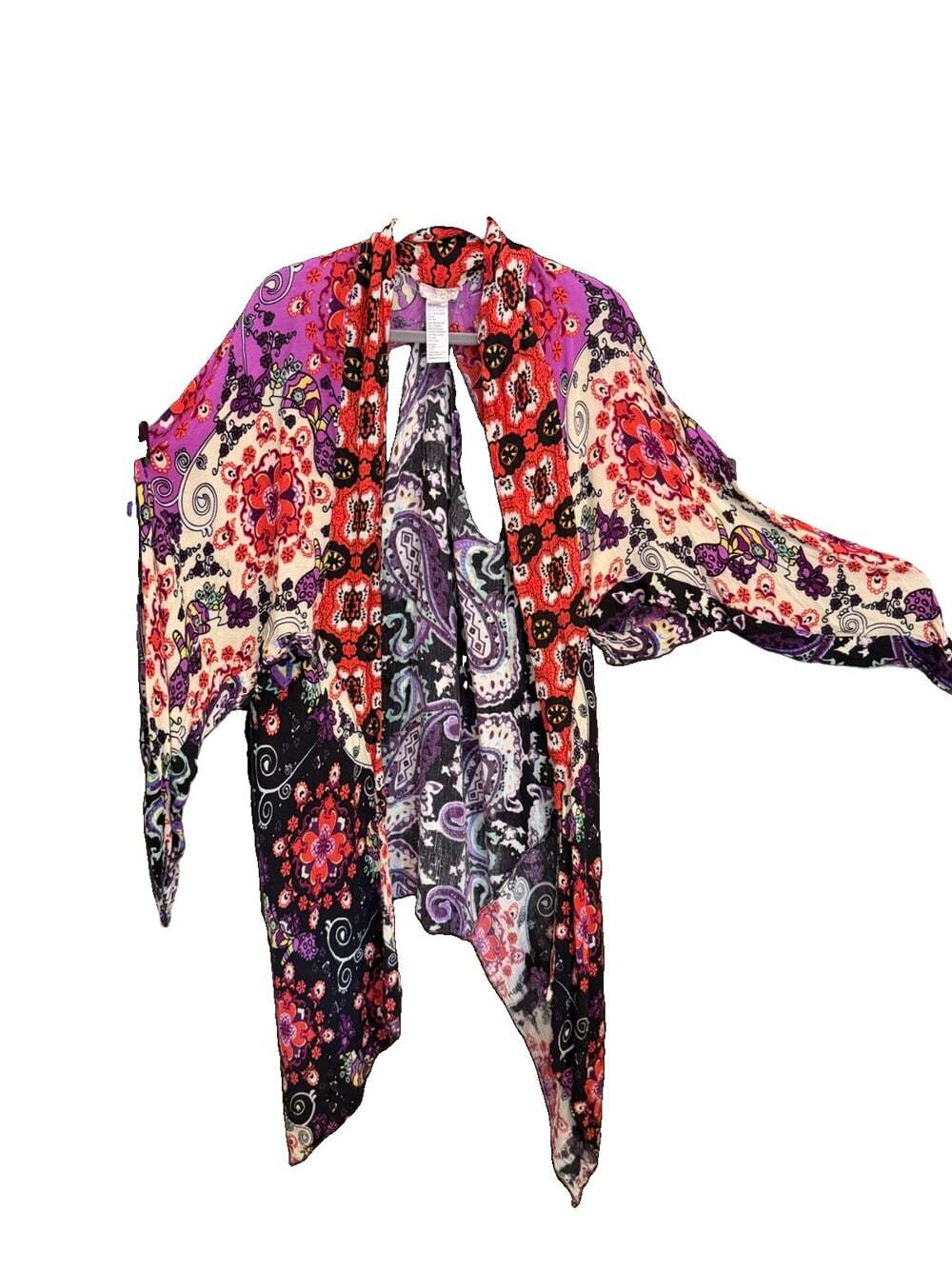 Free People Little Wing Mix Print Kimono Womens OS Multi Color Boho Cutout Back - Picture 4 of 9